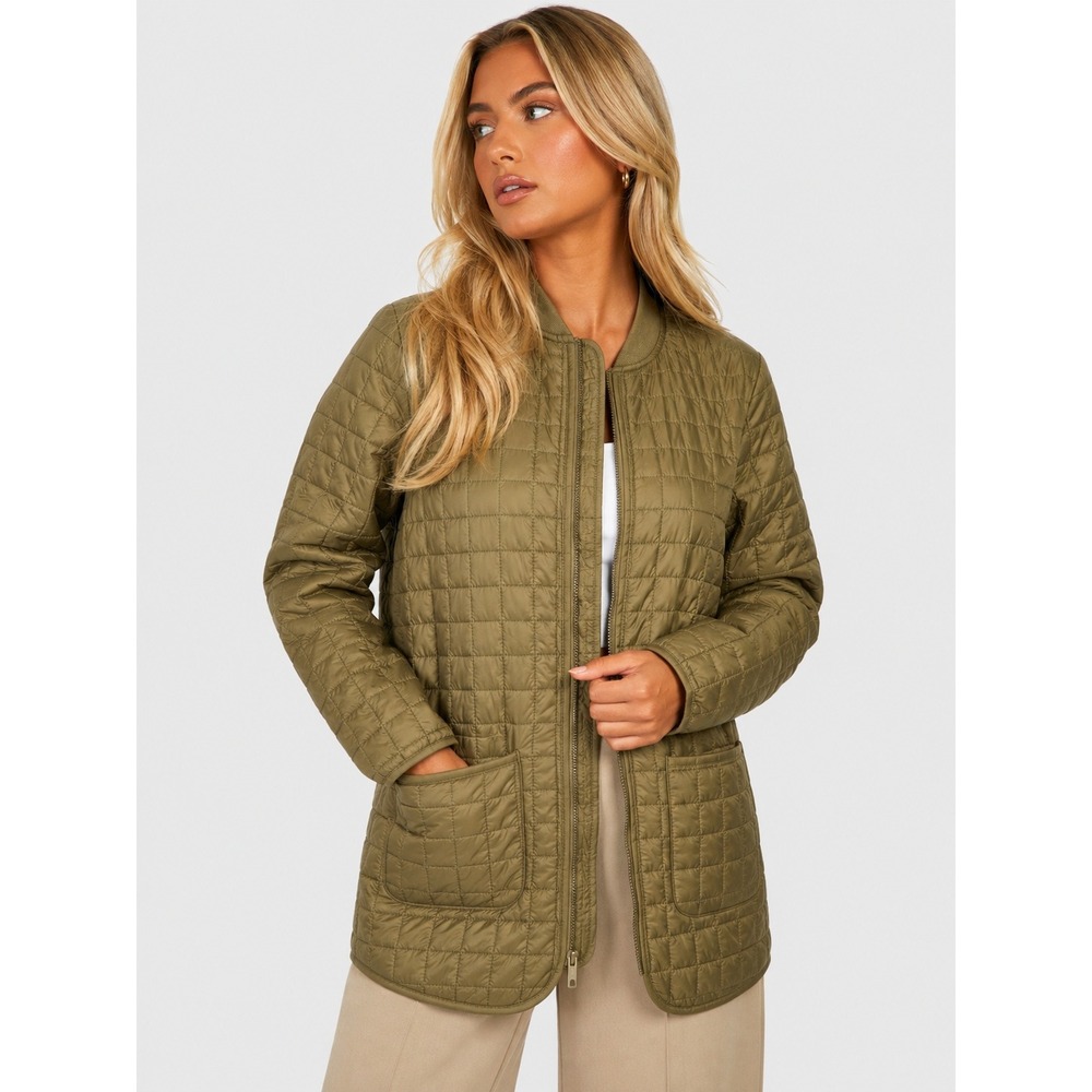 Kenneth Cole New York Olive Green Quilted Long Bomber Jacket Size M NWOT New